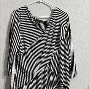 Vince Camuto Black & White Striped Wrap-Style Long Sleeve Top